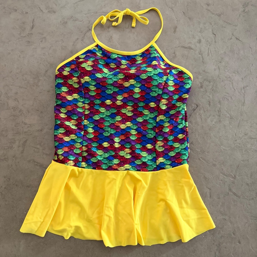 Fin Fun Mermaidens Womens Small Rainbow Mermaid Scale Peplum Tankini Swim Top